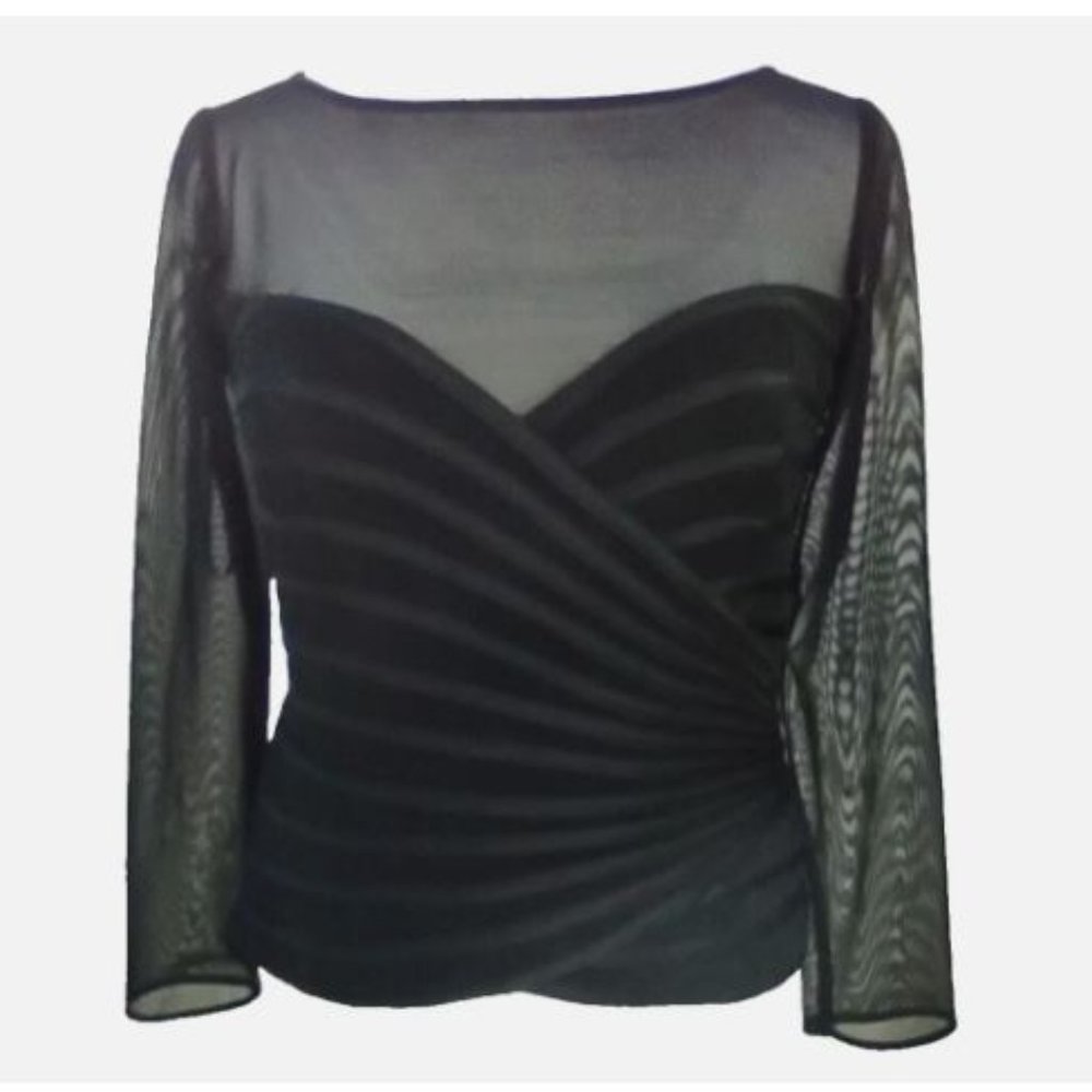 JS Collections Petite Women's 12 UK 14 FR 42 Black Evening Top Sheer